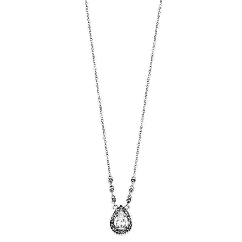 Lavish by TJM Sterling Silver Cubic Zirconia & Marcasite Pendant Necklace, Womens White Product Image