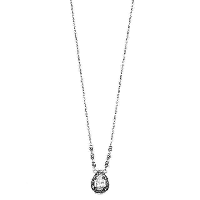 Lavish by TJM Sterling Silver Cubic Zirconia & Marcasite Pendant Necklace, Womens White Product Image