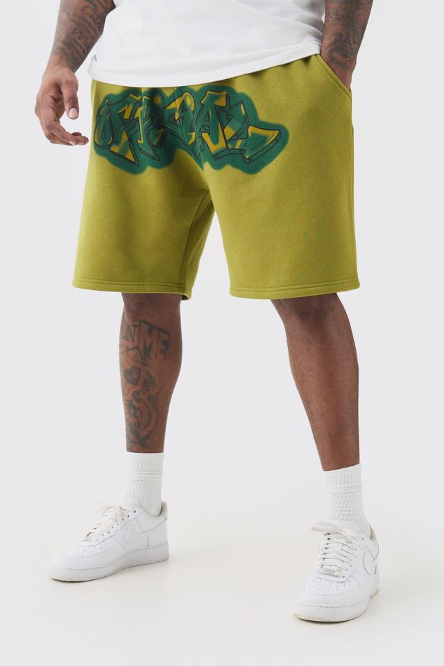 Plus Relaxed Official Graffiti Spray Shorts | boohooMAN USA Product Image