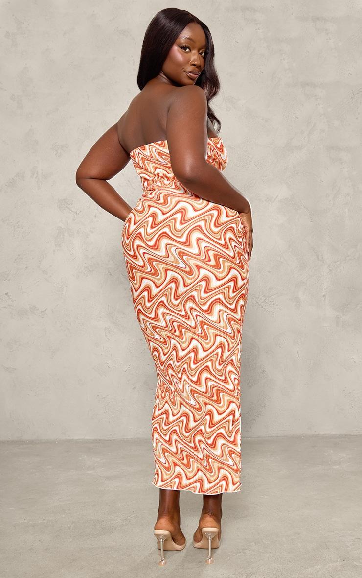 Plus Red Swirl Printed Plisse Bandeau Maxi Dress Product Image