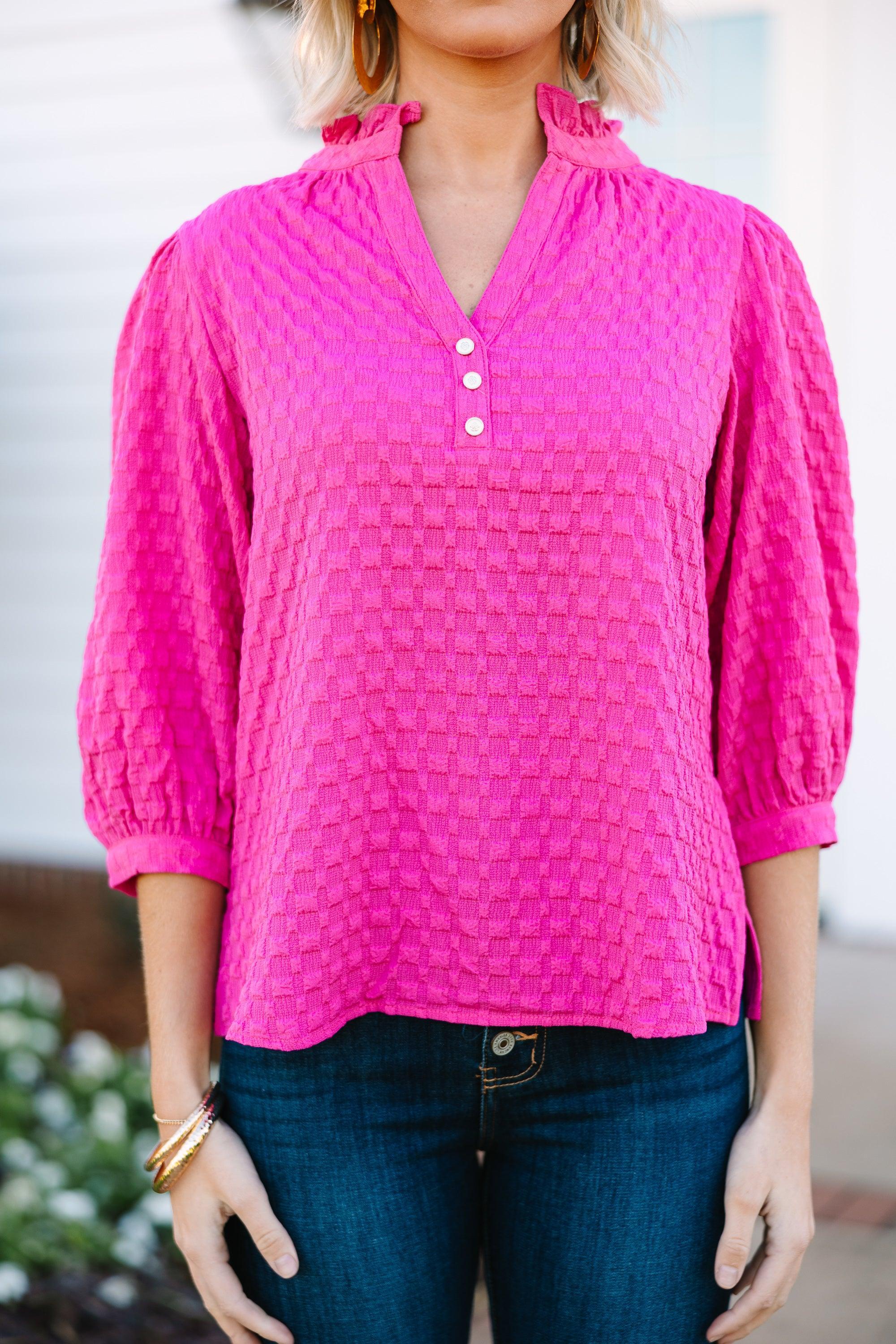 All Up To You Hot Pink Textured Blouse Female Product Image