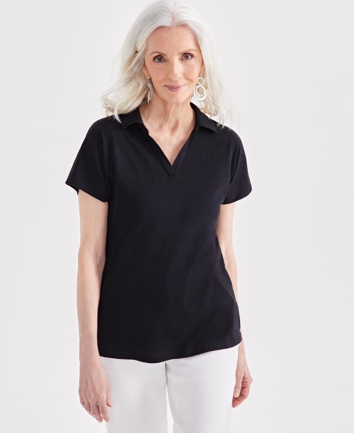 Women's Linen Blend Polo Short-Sleeve Top, Created for Macy's  Product Image