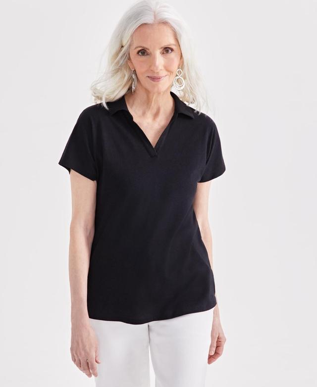 Women's Linen Blend Polo Short-Sleeve Top, Created for Macy's  Product Image