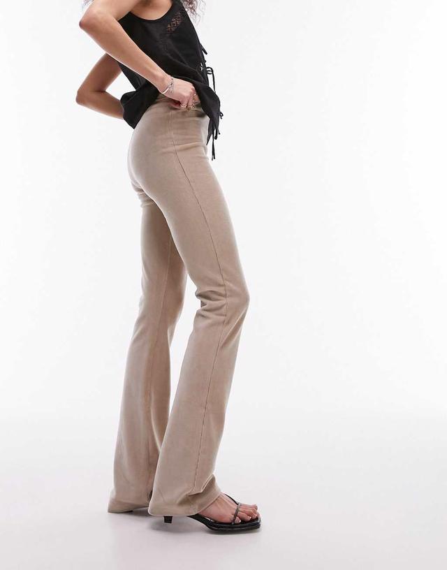 Topshop stretchy cord flare pants in stone Product Image