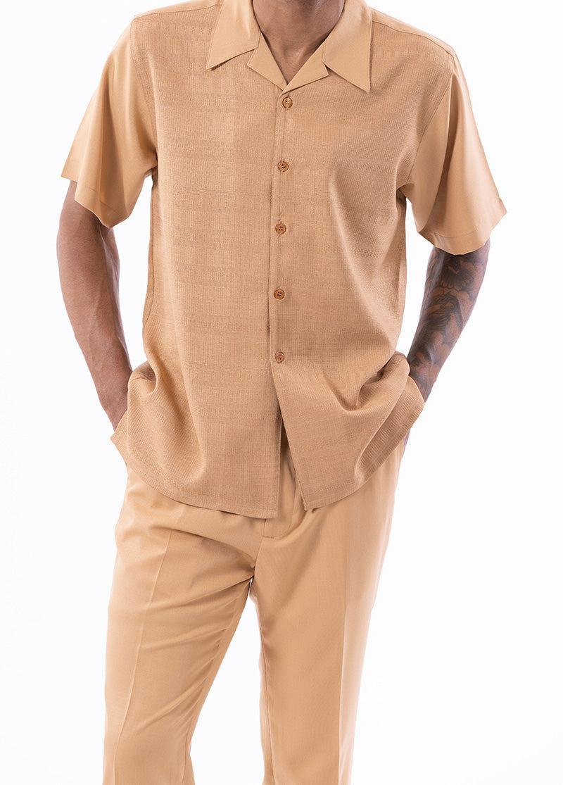 Tan Weave Pattern Walking Suit 2 Piece Short Sleeve Set product image