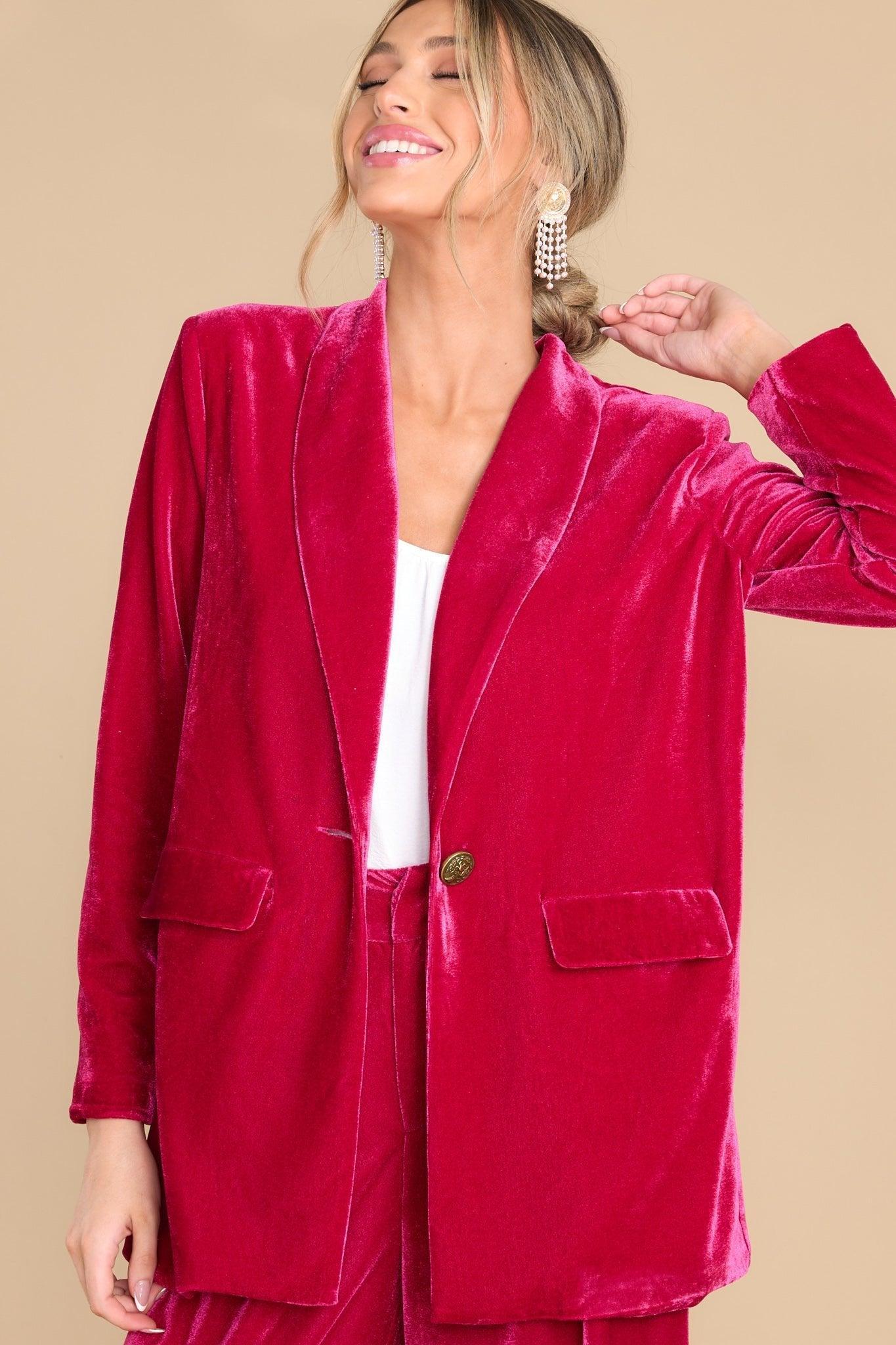 Aura Boss Babe Hot Pink Velvet Blazer Product Image