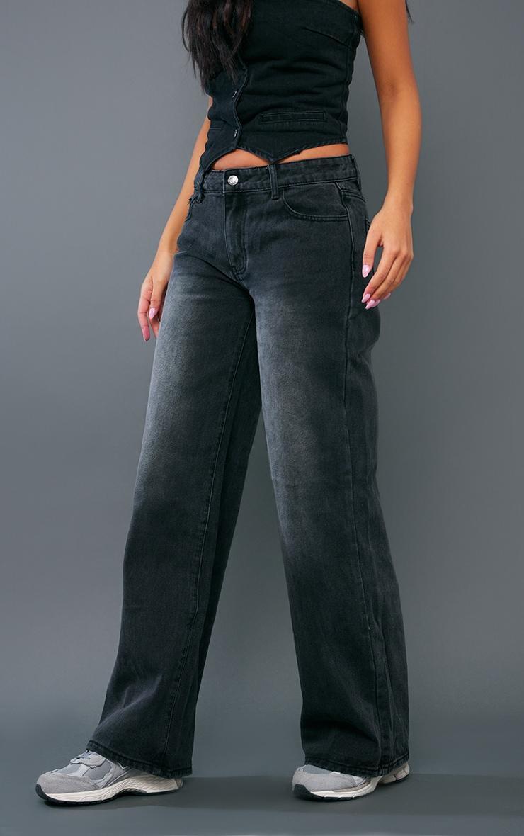 Tall Washed Black Low Rise Wide Leg Jeans product image