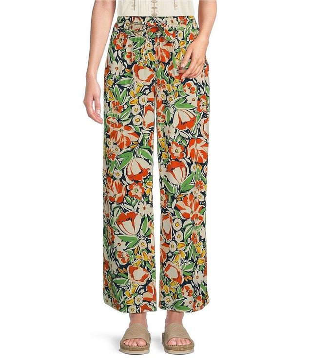 Intro Petite Size Janis Woven Floral Print Wide-Leg Pull-On Ankle Pants Product Image