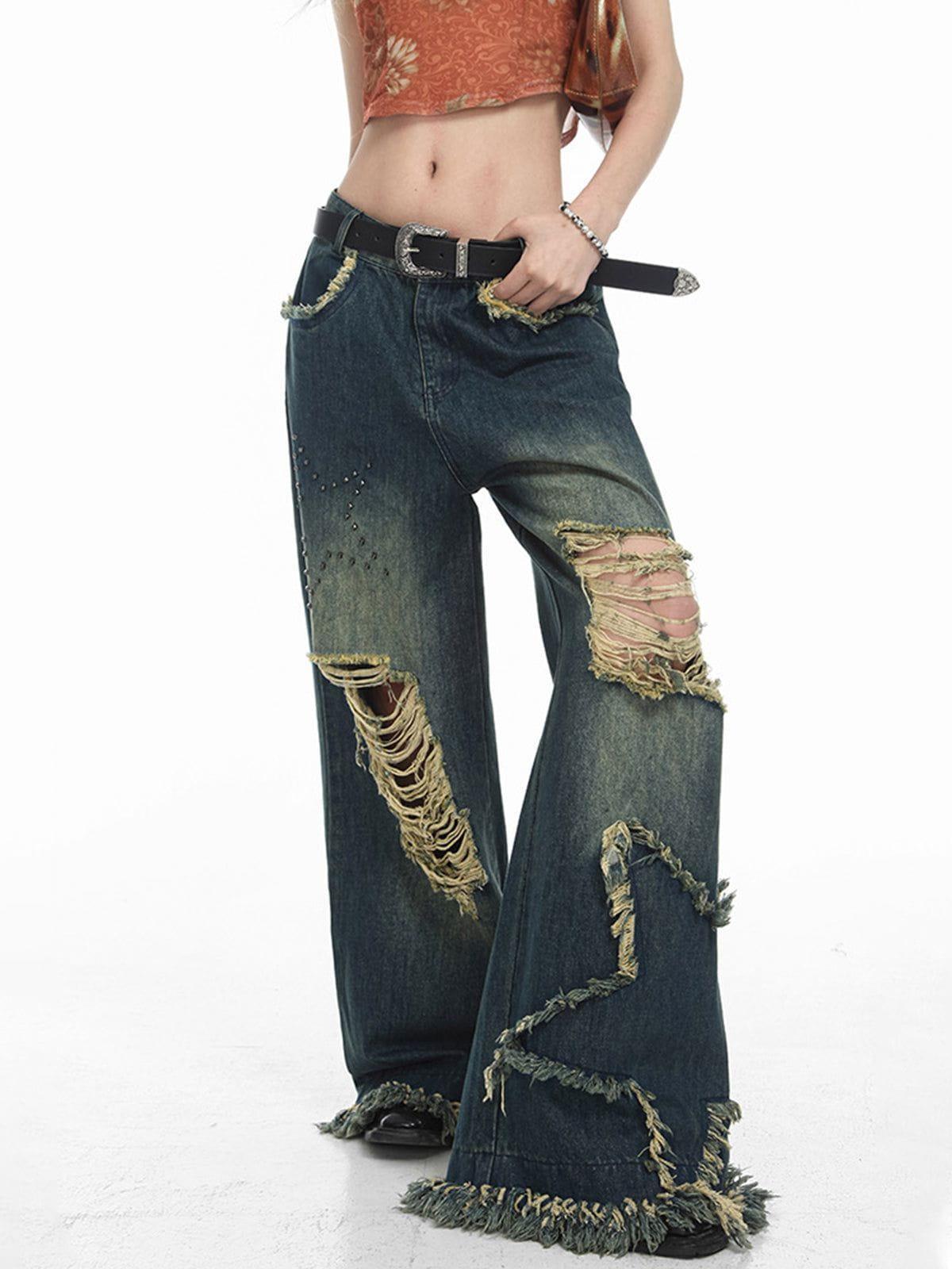 Aelfric Eden Distressed Fringe Star Jeans Product Image