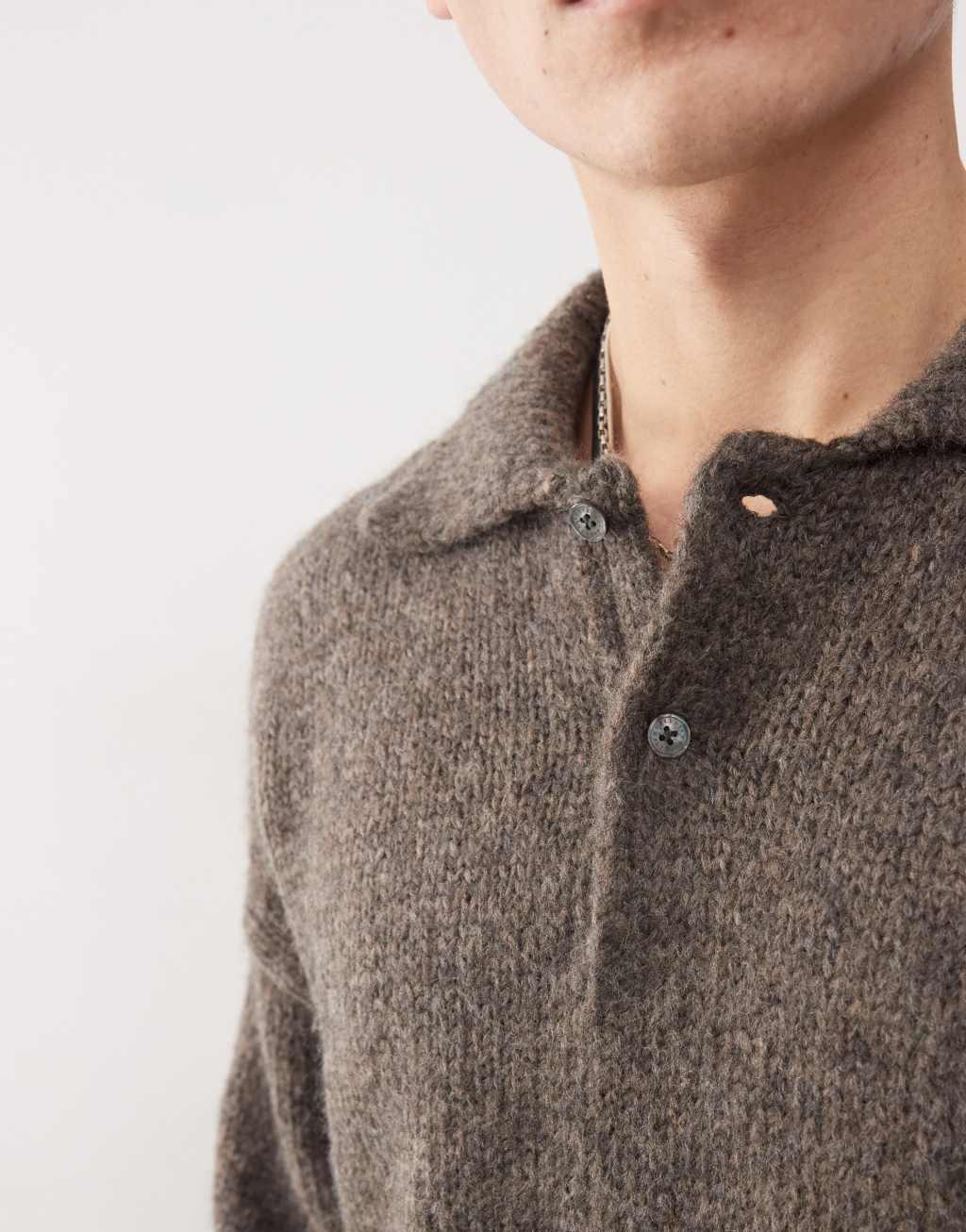 Weekday Bobby wool blend polo sweater in brown Product Image