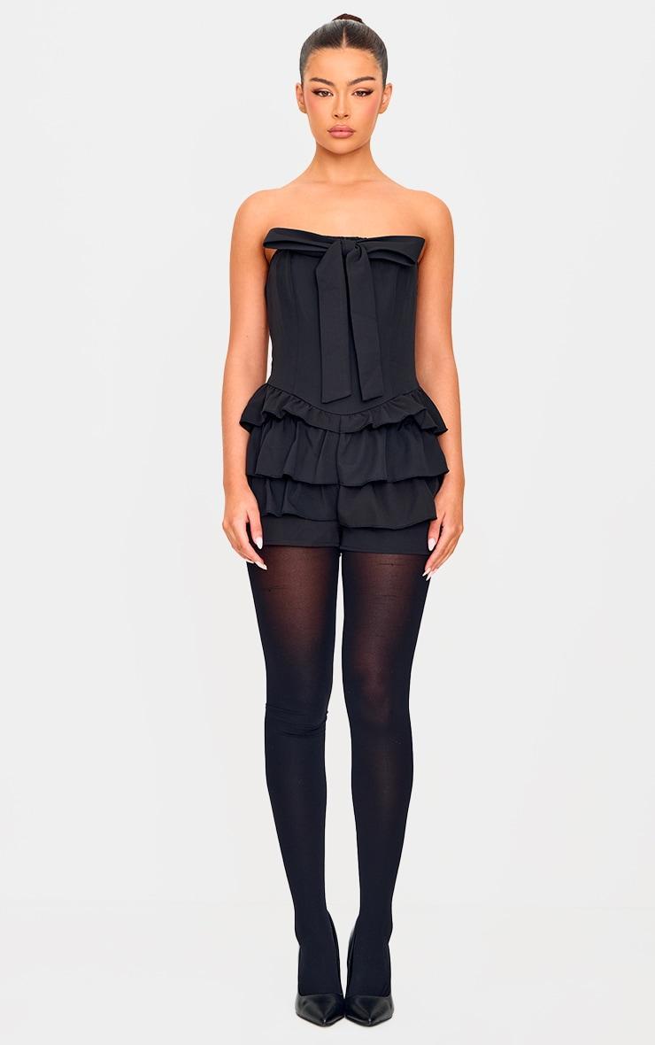 Black Bandeau Bow Detail Bloomer Skort Romper Product Image