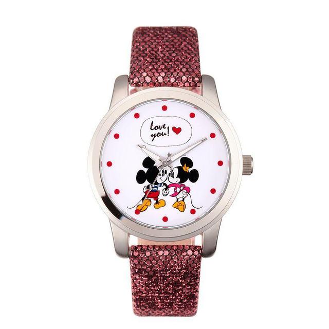 Disneys Mickey Mouse & Minnie Mouse Womens Silver Watch, Purple Product Image