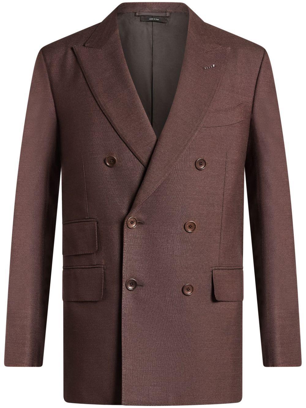 TOM FORD Double-breasted Silk Blazer In Brown Product Image