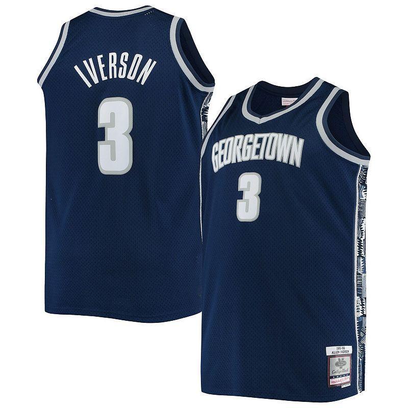 Mens Mitchell & Ness Allen Iverson Navy Georgetown Hoyas Big & Tall 1995-96 Replica Player Jersey Grg Blue Product Image