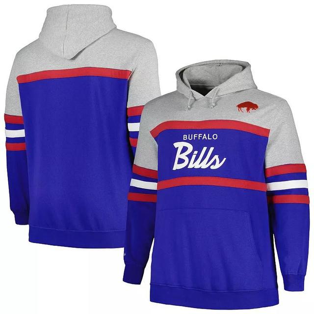 Mens Mitchell & Ness Heather Gray/Royal Buffalo Bills Big & Tall Head Coach Pullover Hoodie Product Image