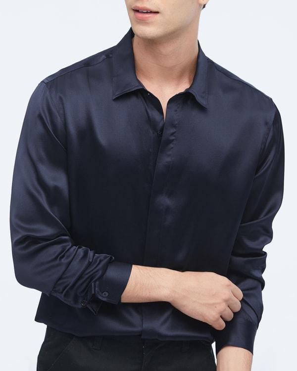 Classic Long Sleeve Silk Shirt For Men Product Image