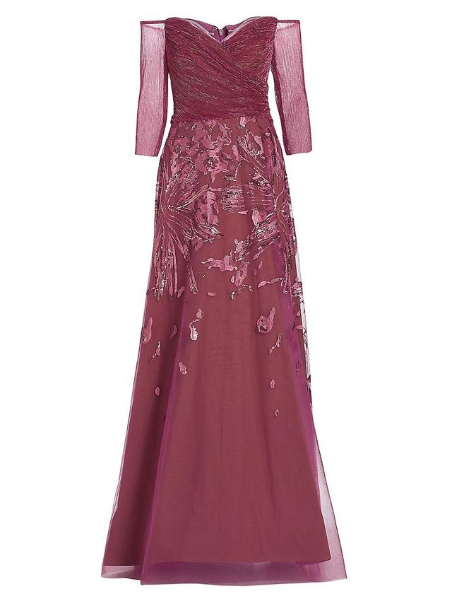 Womens Metallic Embroidered Tulle Gown Product Image