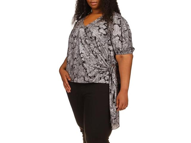 MICHAEL Michael Kors Plus Size Foil Paisley Wrap Top Women's Clothing Product Image