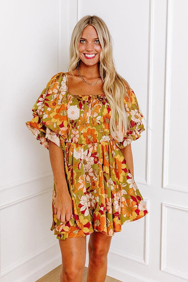 Happy Haven Floral Mini Dress in Olive Product Image