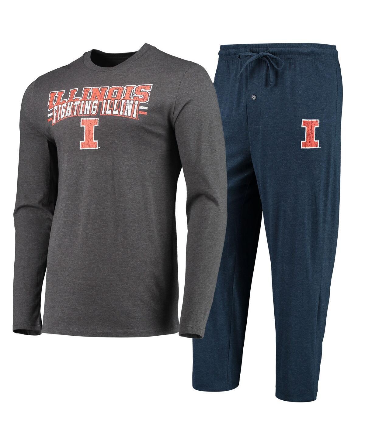 Mens Concepts Sport /Heathered Charcoal Illinois Fighting Illini Meter Long Sleeve T-Shirt & Pants Sleep Set Blue Product Image