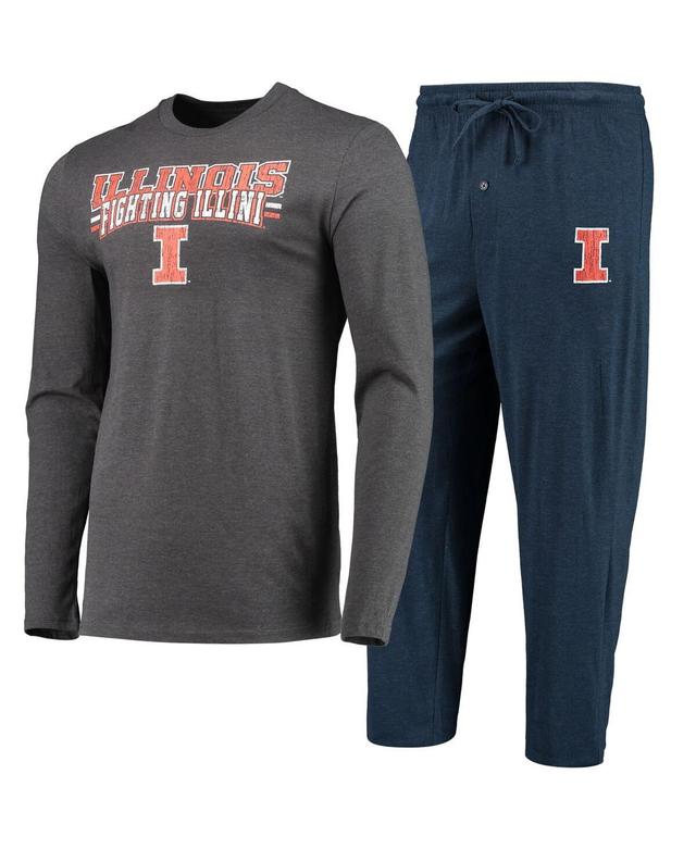 Mens Concepts Sport Navy Distressed Illinois Fighting Illini Meter Long Sleeve T-shirt and Pants Sleep Set - Navy, Heathered Char Product Image