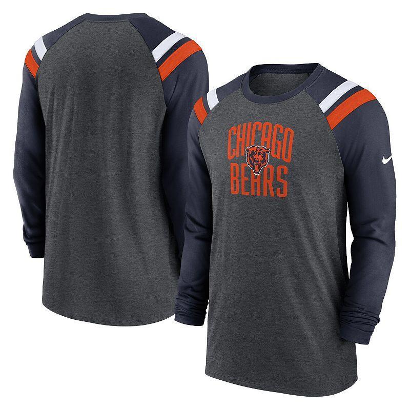 Mens Nike Heathered Charcoal/Navy Chicago Bears Tri-Blend Raglan Athletic Long Sleeve Fashion T-Shirt Product Image