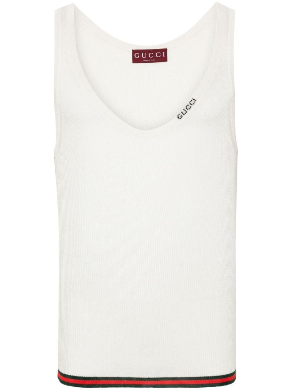 GUCCI Ribbed-knit Silk Tank Top In White Product Image