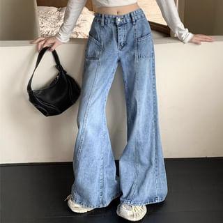 High Waist Washed Flared Jeans Product Image