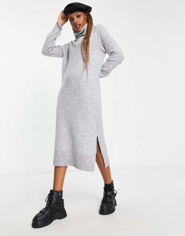 Only roll neck midi sweater dress in light gray  Product Image