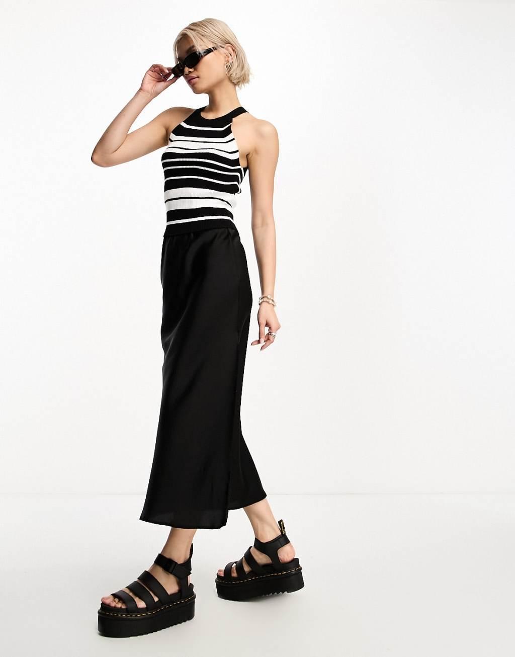 Only racer neck top in black and white stripe  Product Image