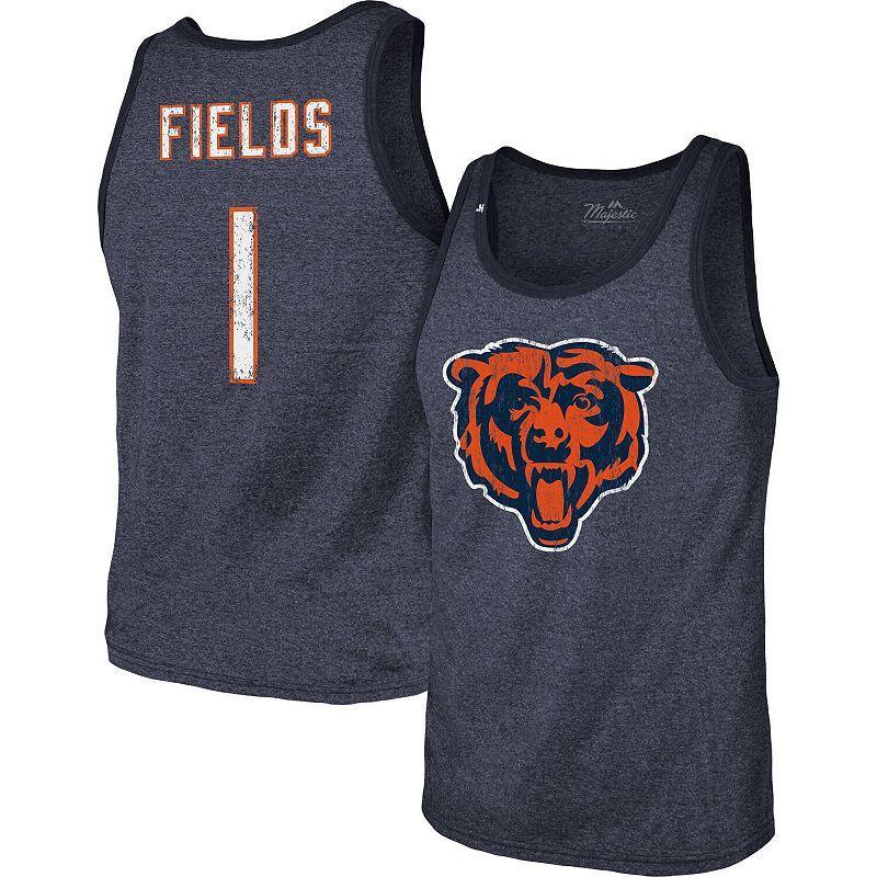 Mens Majestic Threads Justin Fields Heather Chicago Bears Name & Number Tri-Blend Tank Top Blue Product Image