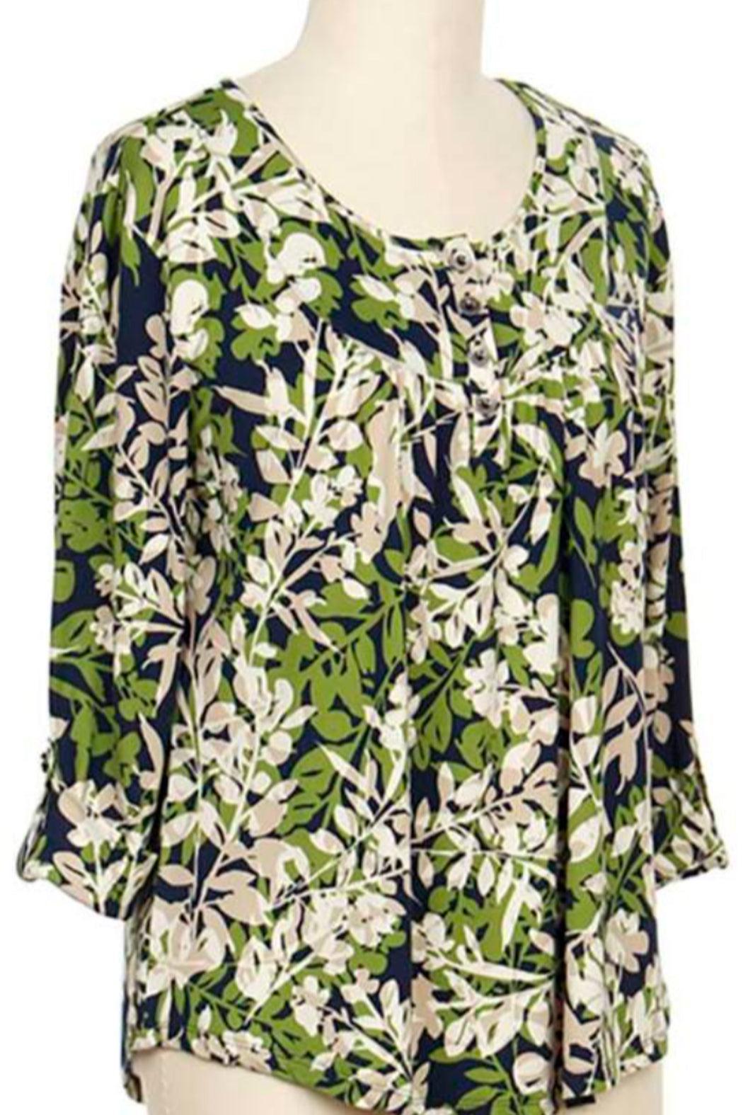 3/4 Sleeve Leaves Print Top Female Product Image