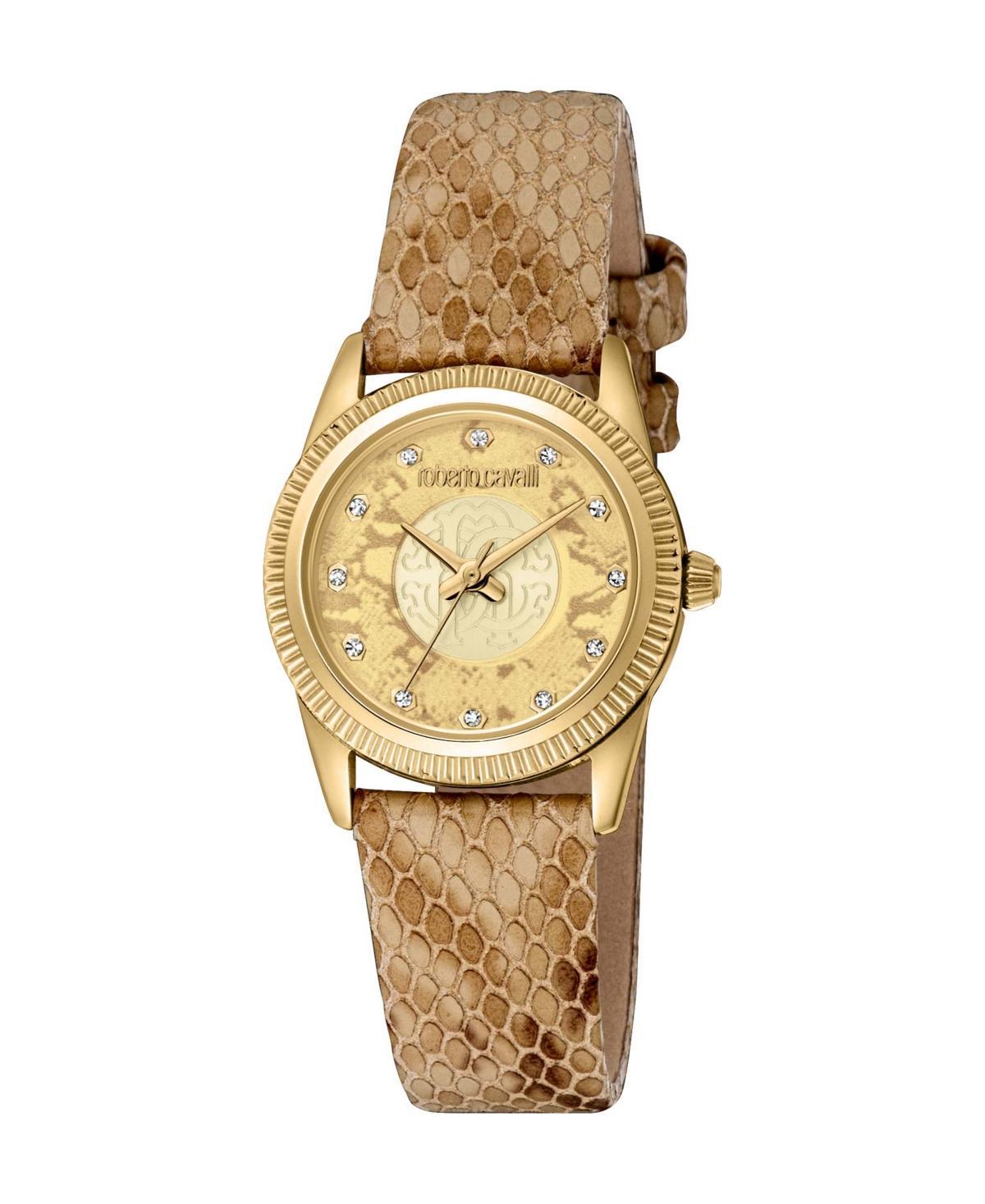 Roberto Cavalli Womens Quartz Brown Leather Watch 28mm - Gold Product Image