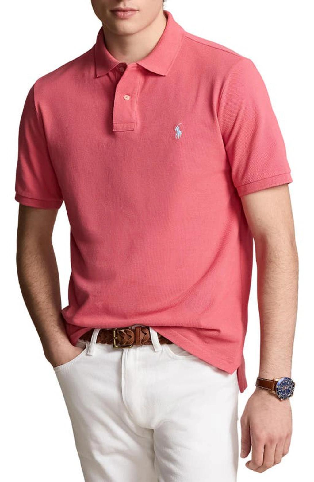 Custom Slim Fit Mesh Polo Shirt In Pale Red Product Image