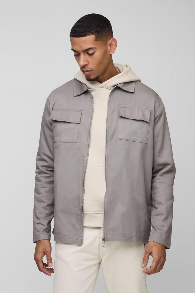 Long sleeve Zip Fastening Twill Shacket | boohooMAN USA Product Image