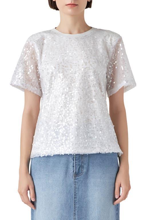 Grey Lab Sequin Padded Shoulder Back Cutout Top Product Image