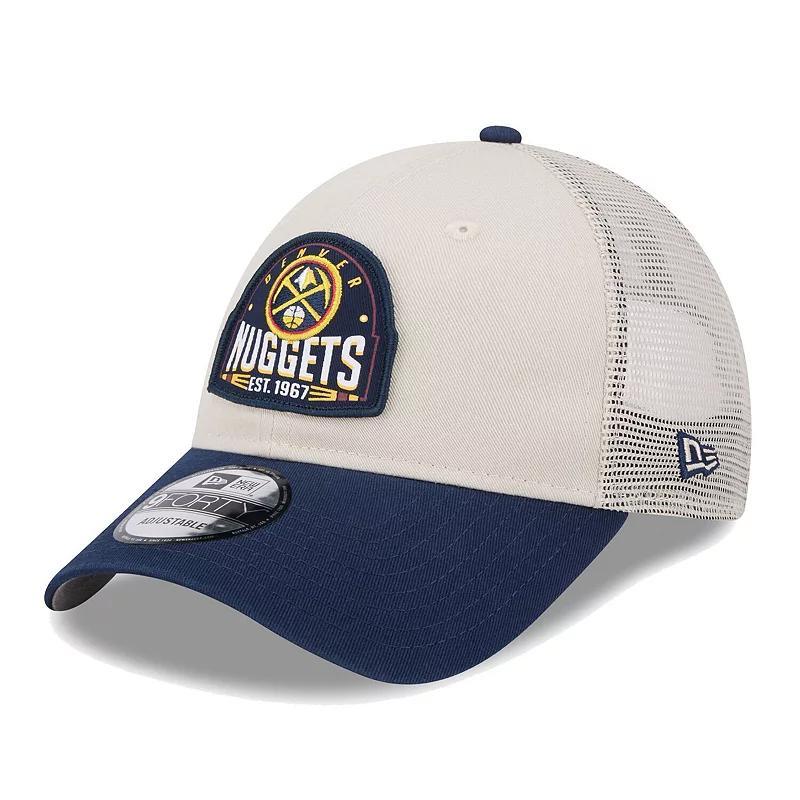 Mens New Era Khaki/Navy Denver Nuggets Throwback Patch Trucker 9FORTY Adjustable Hat Product Image