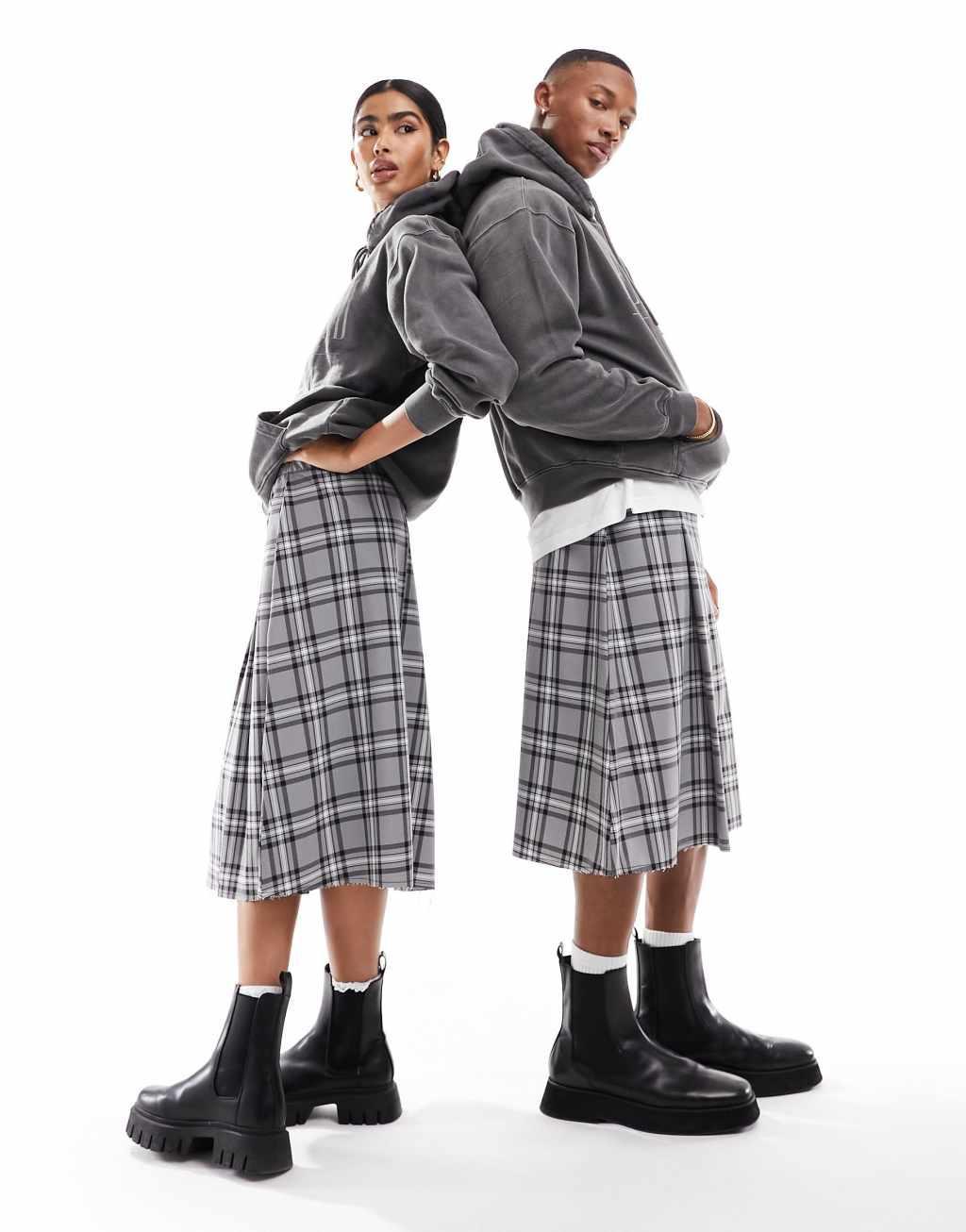 Reclaimed Vintage genderless tailored skirt in plaid Product Image