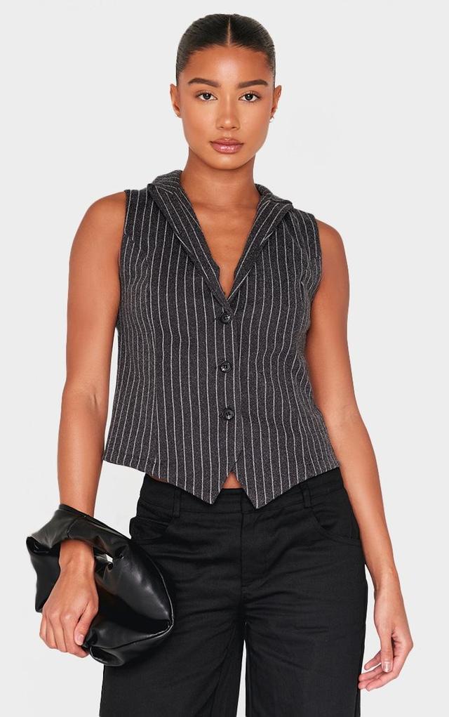  Charcoal Pinstripe Wool Look Collar Vest Product Image