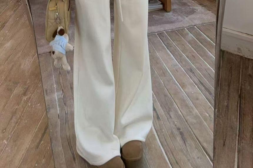 Drawstring High Waist Plain Wide Leg Pants Product Image