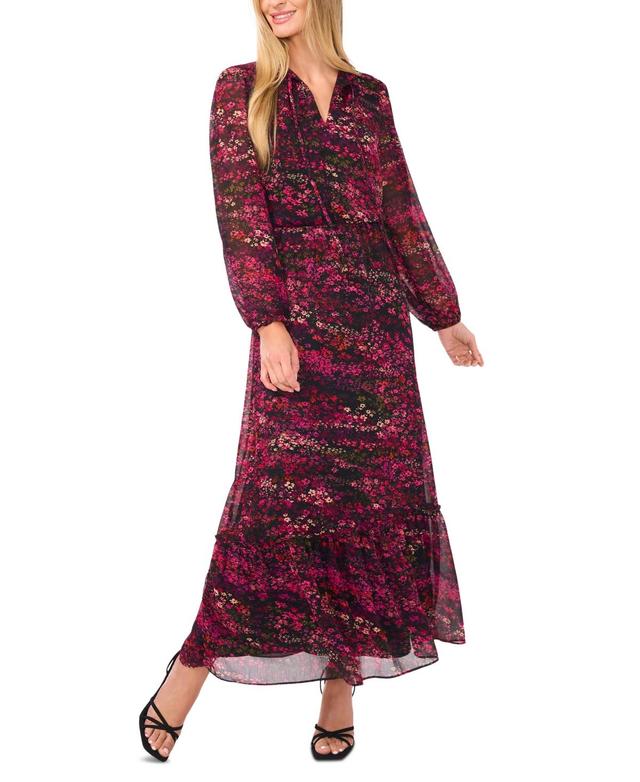 CeCe Womens Printed Split-Neck Maxi Dress Product Image