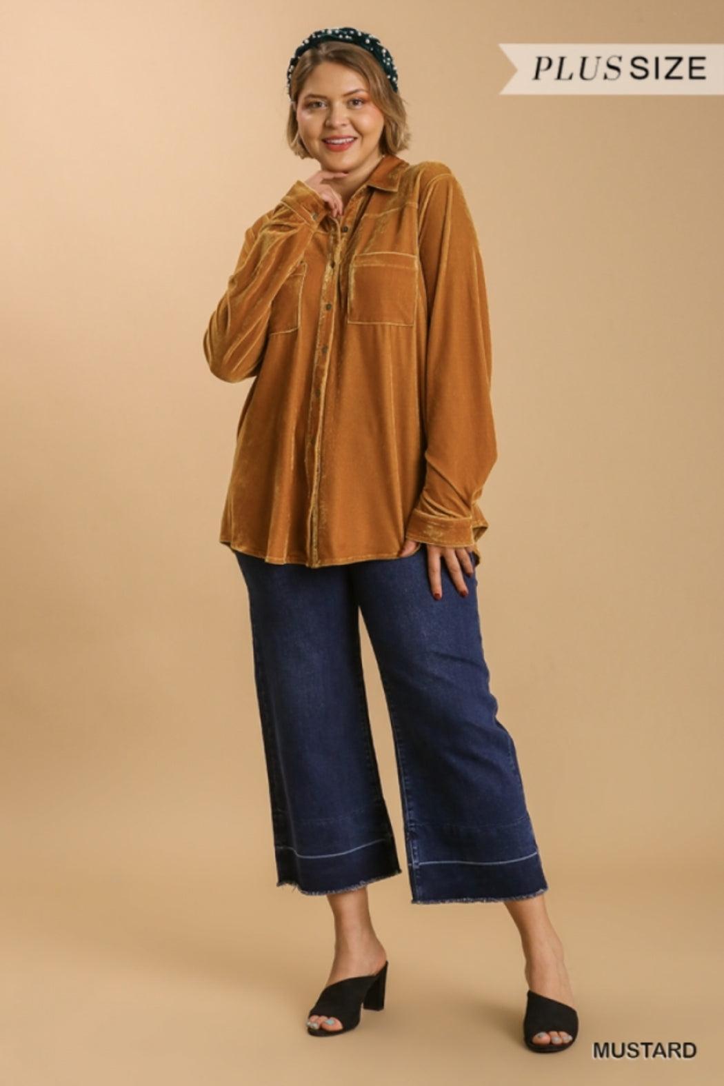 Beautiful Velvet Button Down Top Female Product Image