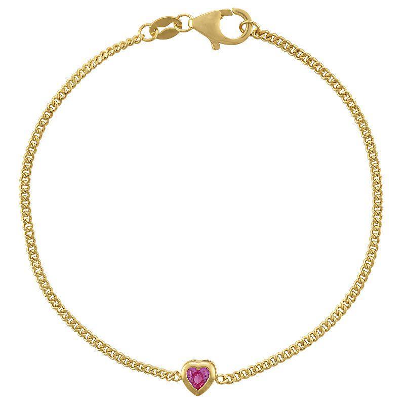 Designs by Gioelli 14k Gold Over Sterling Silver Gemstone Curb Chain Bracelet, Womens, Red Product Image