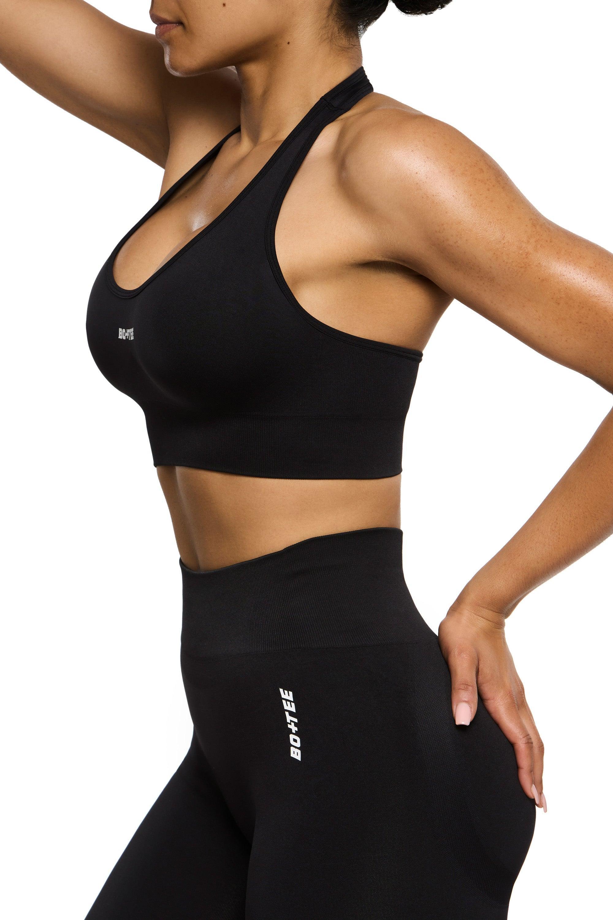 Halter Neck Sports Bra in Black Product Image