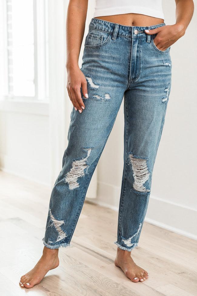 Priscilla Distressed Girlfriend Medium Wash Jeans FINAL SALE product image