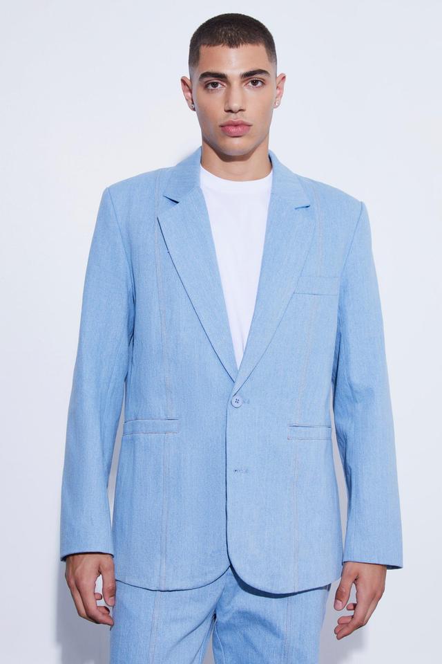 Relaxed Single Breasted Denim Suit Jacket | boohooMAN USA Product Image