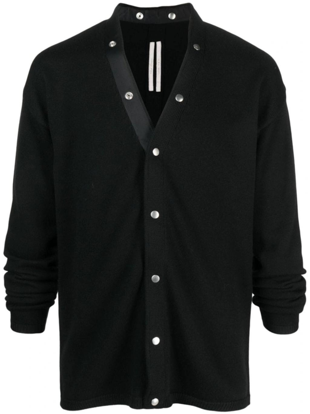 RICK OWENS Decorative Buttons Virgin-wool Cardigan In Nero Product Image