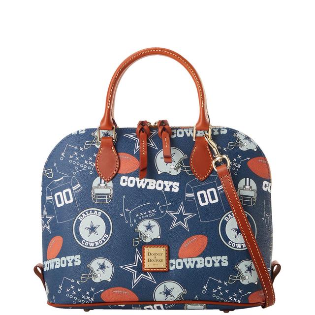 Dooney & Bourke Womens NFL Cowboys Zip Zip Coated Cotton Satchel Bag in Navy Product Image