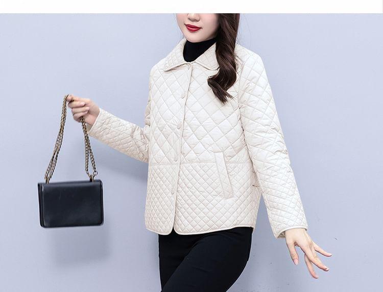 Collared Plain Quilted Button Jacket Product Image