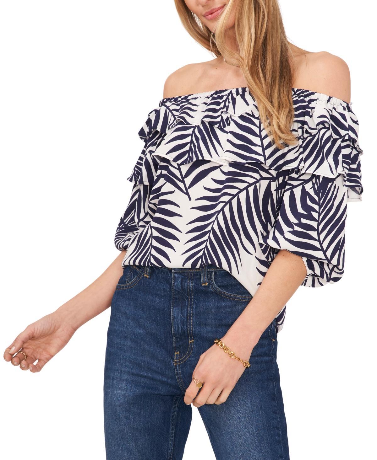 Sam & Jess Womens Fern-Print Ruffled Off-The-Shoulder Top Product Image